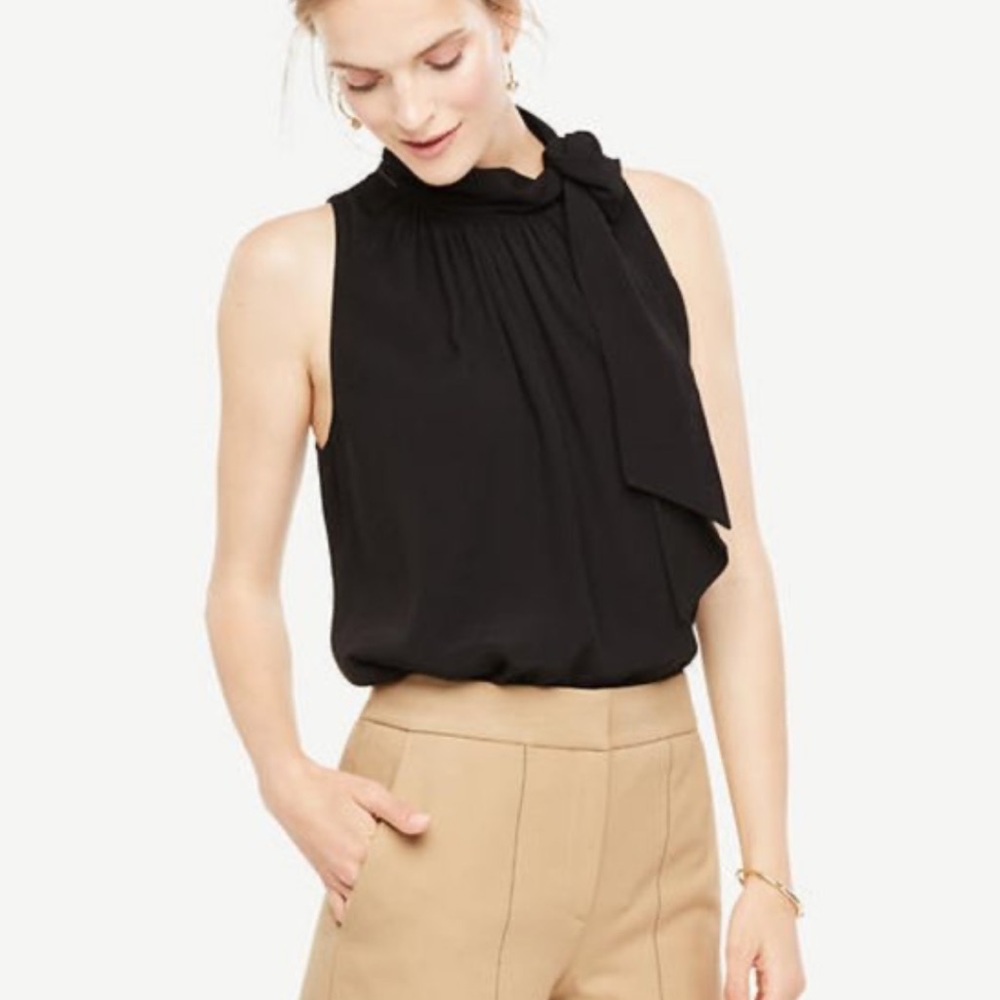 NWT Ann Taylor Black Tie Neck Halter Shell Blouse